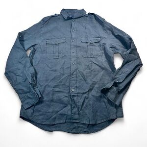 Ralph Lauren Purple Label Men’s Black Button Up Linen Shirt Size Large